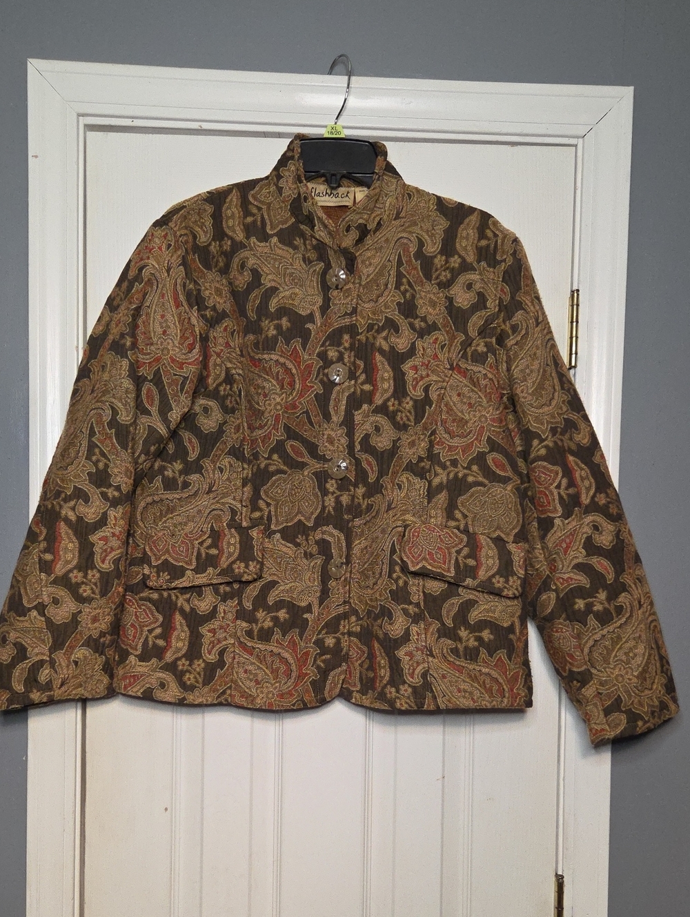 Paisley Vintage Tapestry Quilted Shirt Jacket - Brown & Tan